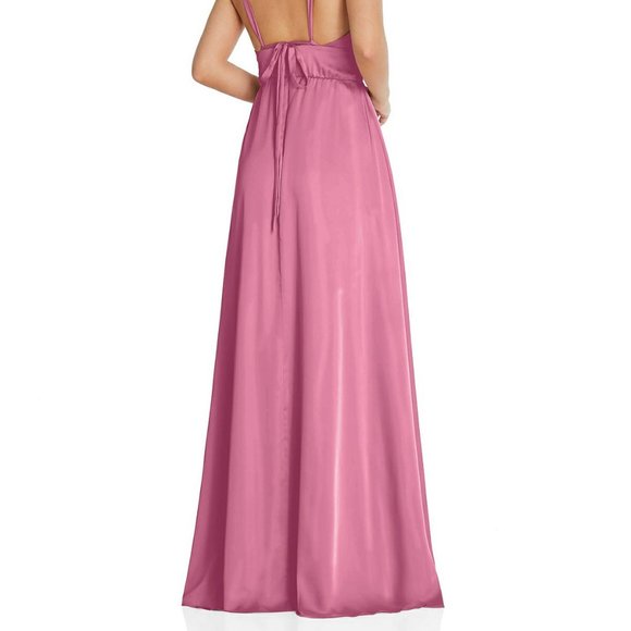 V-Neck Shirred Skirt Maxi Dress, Convertible Straps..TH093..Orchid Pink..Size L - Picture 6 of 8